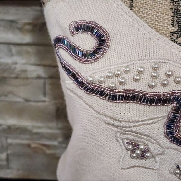 MARC D'ALCY Wool and Silk Blend beaded and pearl embellished sweater tank size M - Picture 4 of 11